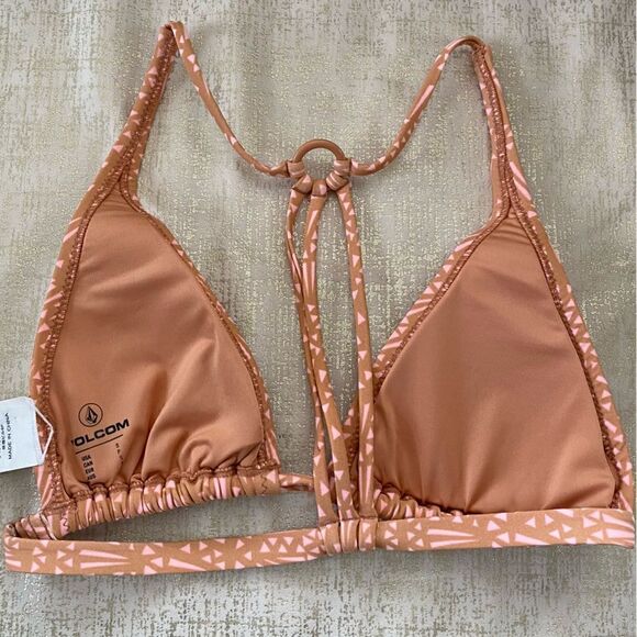 Volcom Tribe Tan/Pink Hunter Triangle Bikini Top Size Small NWOT - Picture 2 of 5